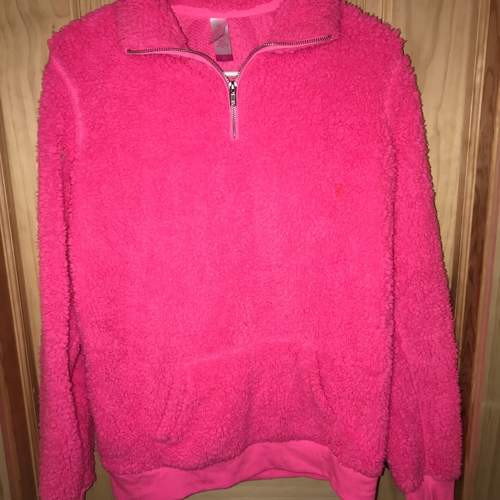 Fuzzy Hot Pink Half Zip Sweater